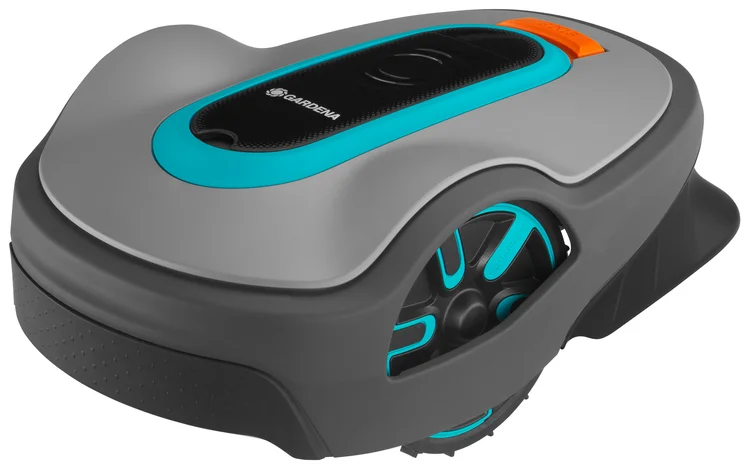 Gardena SILENO life, robot cortacésped gris con banda turquesa